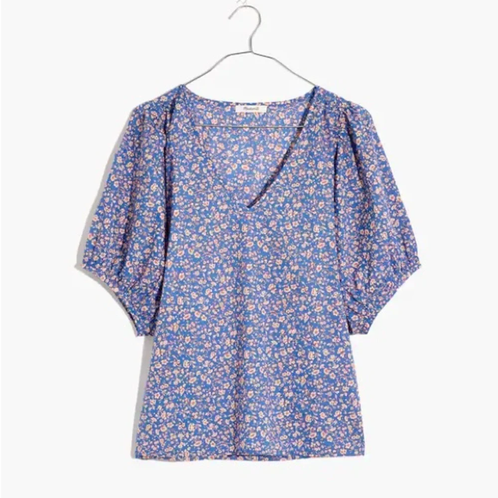 Madewell V-Neck Puff Sleeve Top in Summer Vines. 100% Cotton!